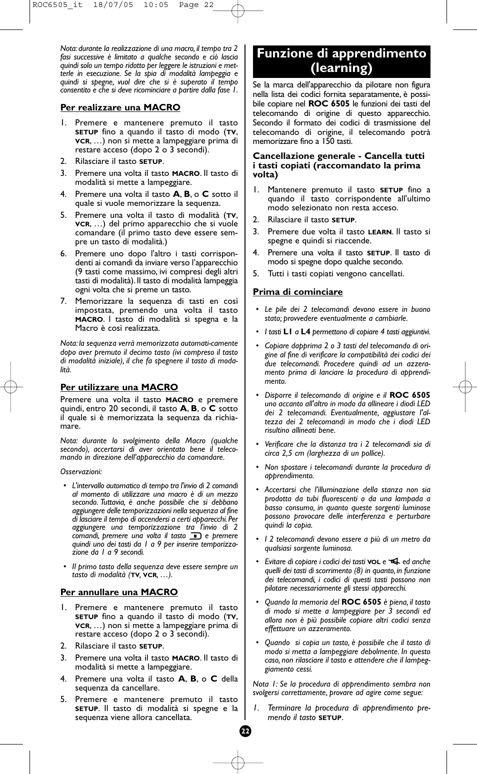 Funzione di apprendimento (learning) | Hama ROC6505 User Manual | Page 27 / 102
