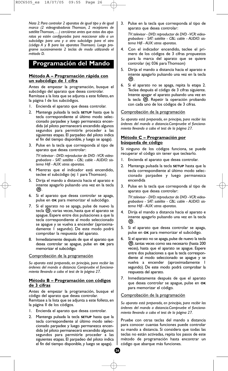 Programación del mando | Hama ROC6505 User Manual | Page 31 / 102