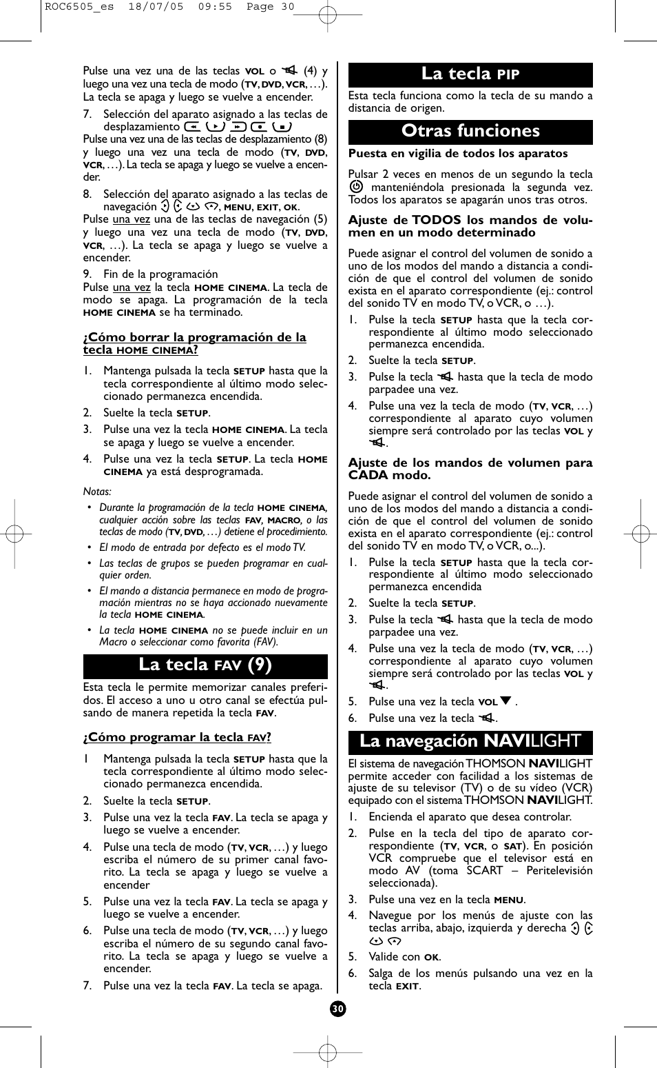 La tecla, Otras funciones, La navegación navi light | Hama ROC6505 User Manual | Page 35 / 102