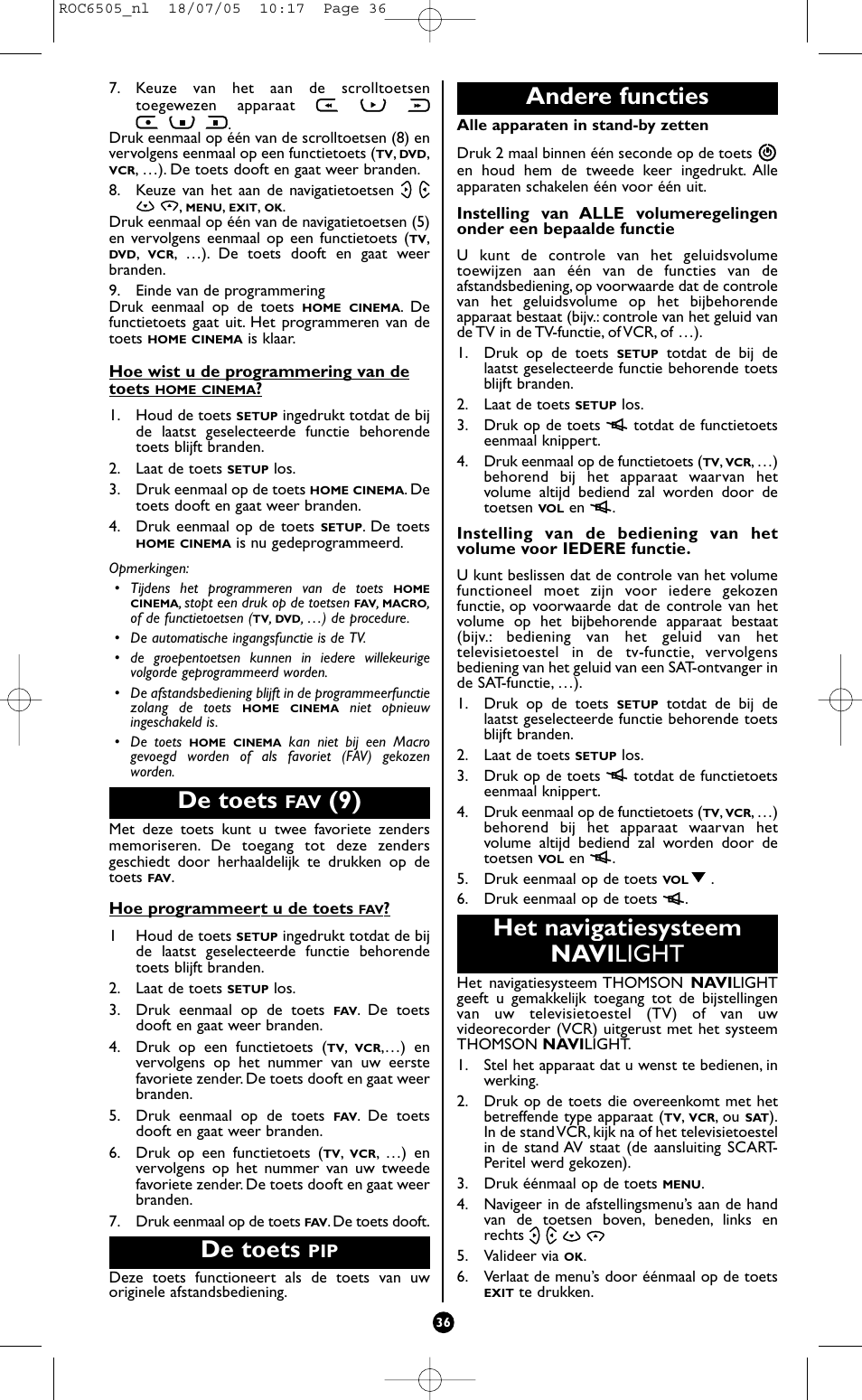 De toets, Andere functies, Het navigatiesysteem navi light | Hama ROC6505 User Manual | Page 41 / 102