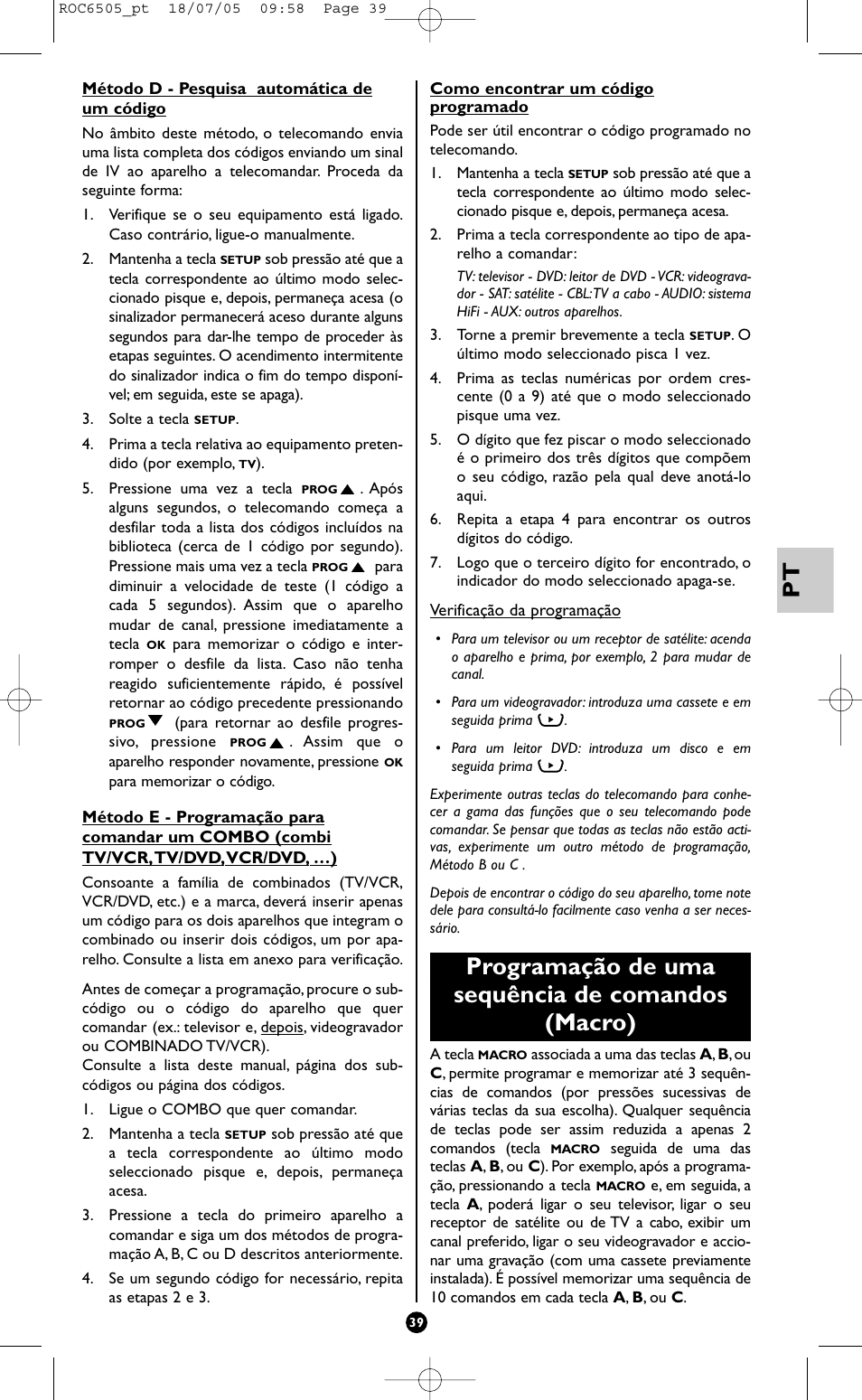 Programação de uma sequência de comandos (macro) | Hama ROC6505 User Manual | Page 44 / 102