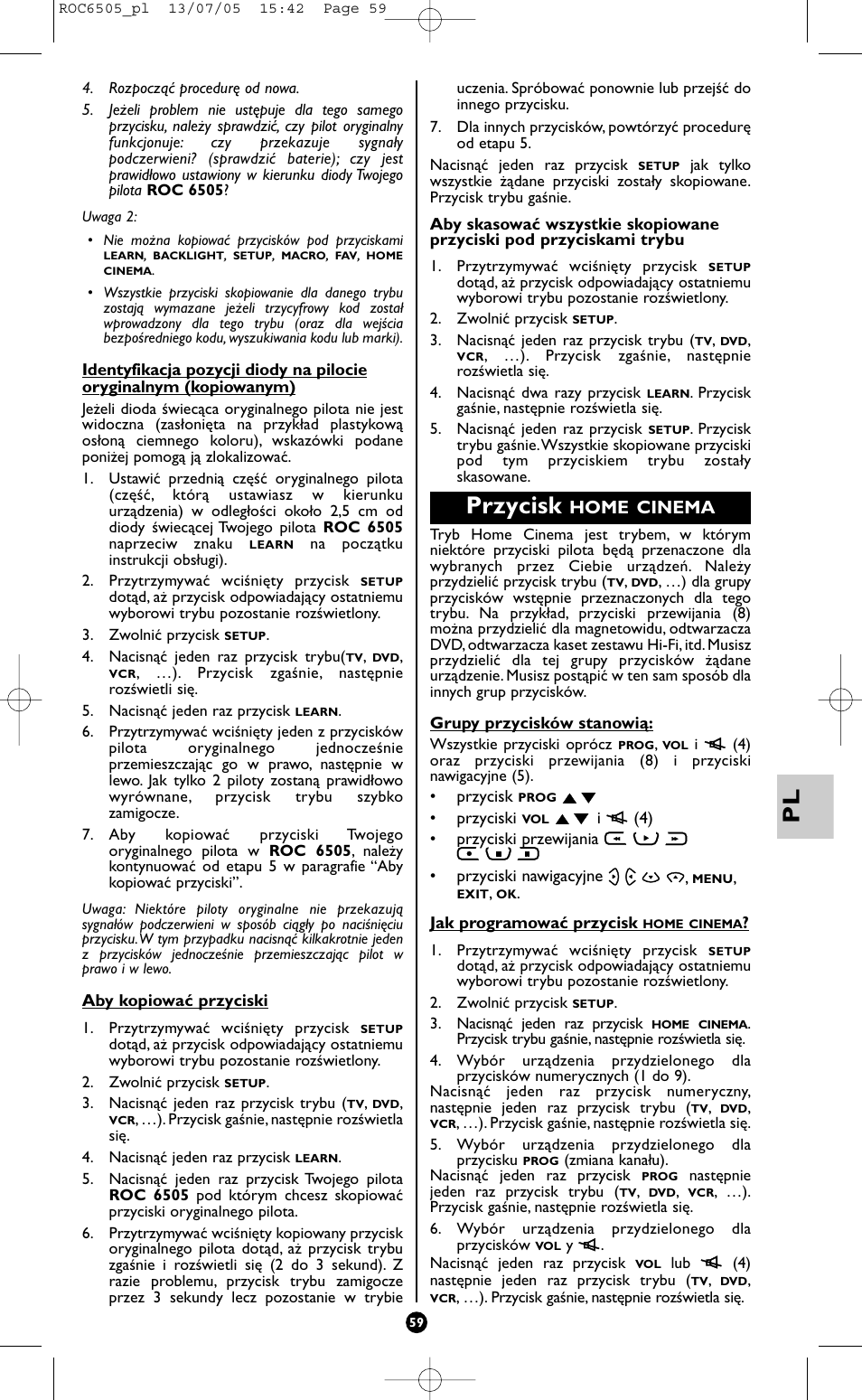 Przycisk, Home cinema | Hama ROC6505 User Manual | Page 64 / 102
