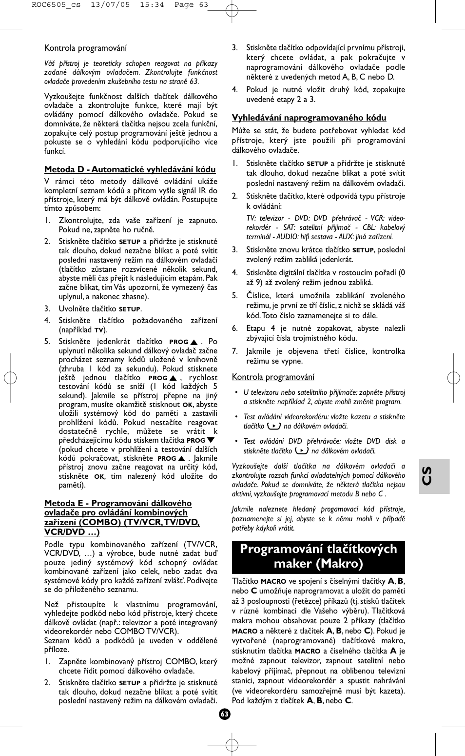 Programování tlačítkových maker (makro) | Hama ROC6505 User Manual | Page 68 / 102