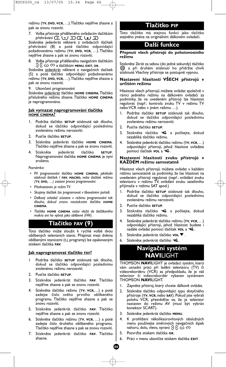 Tlačítko, Další funkce, Navigační systém navi light | Hama ROC6505 User Manual | Page 71 / 102