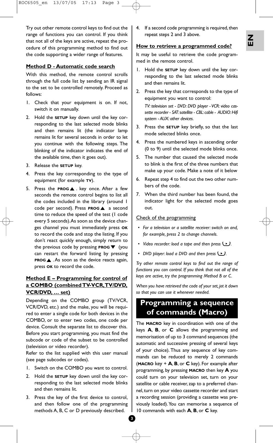 Programming a sequence of commands (macro) | Hama ROC6505 User Manual | Page 8 / 102