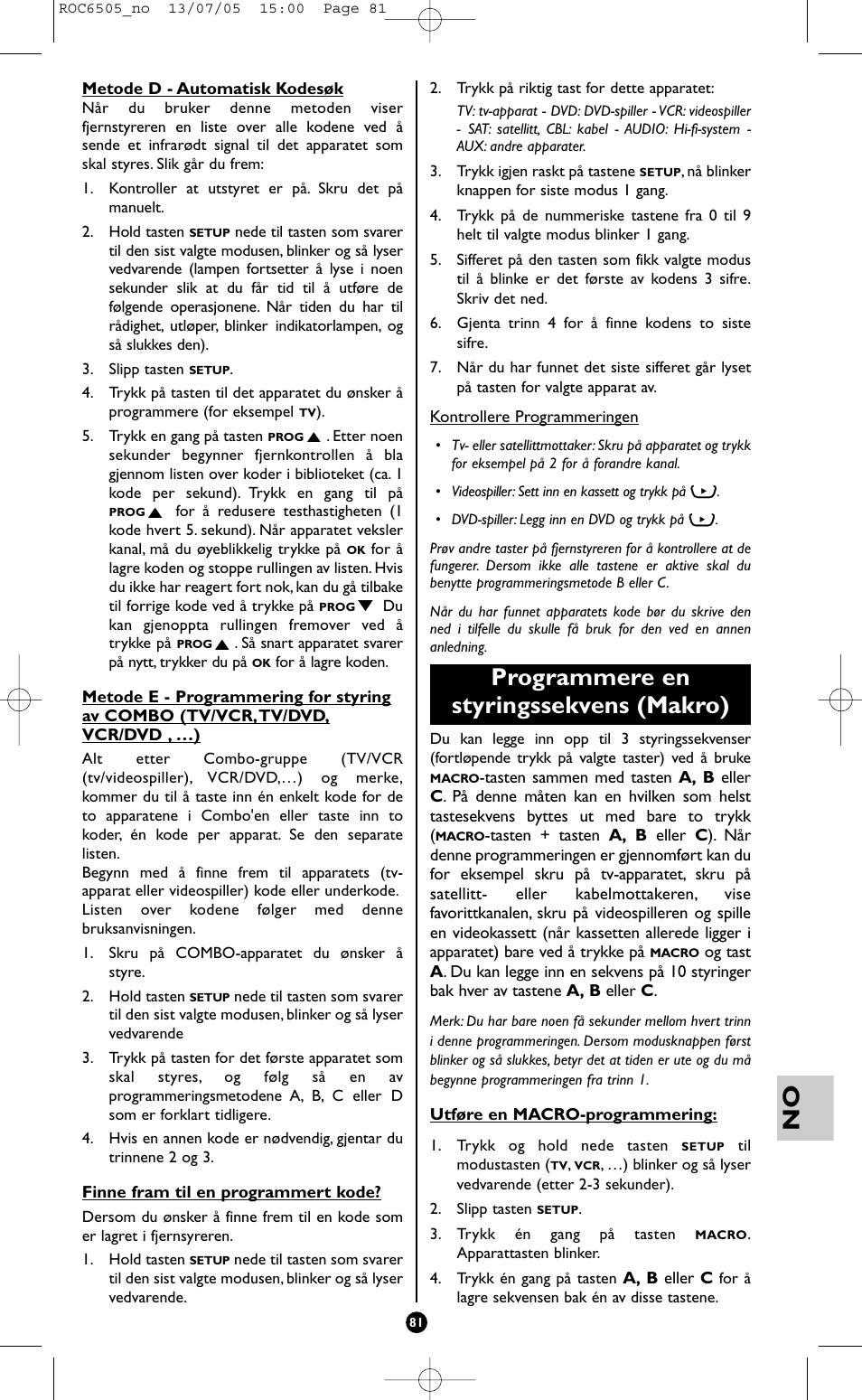 Programmere en styringssekvens (makro) | Hama ROC6505 User Manual | Page 86 / 102
