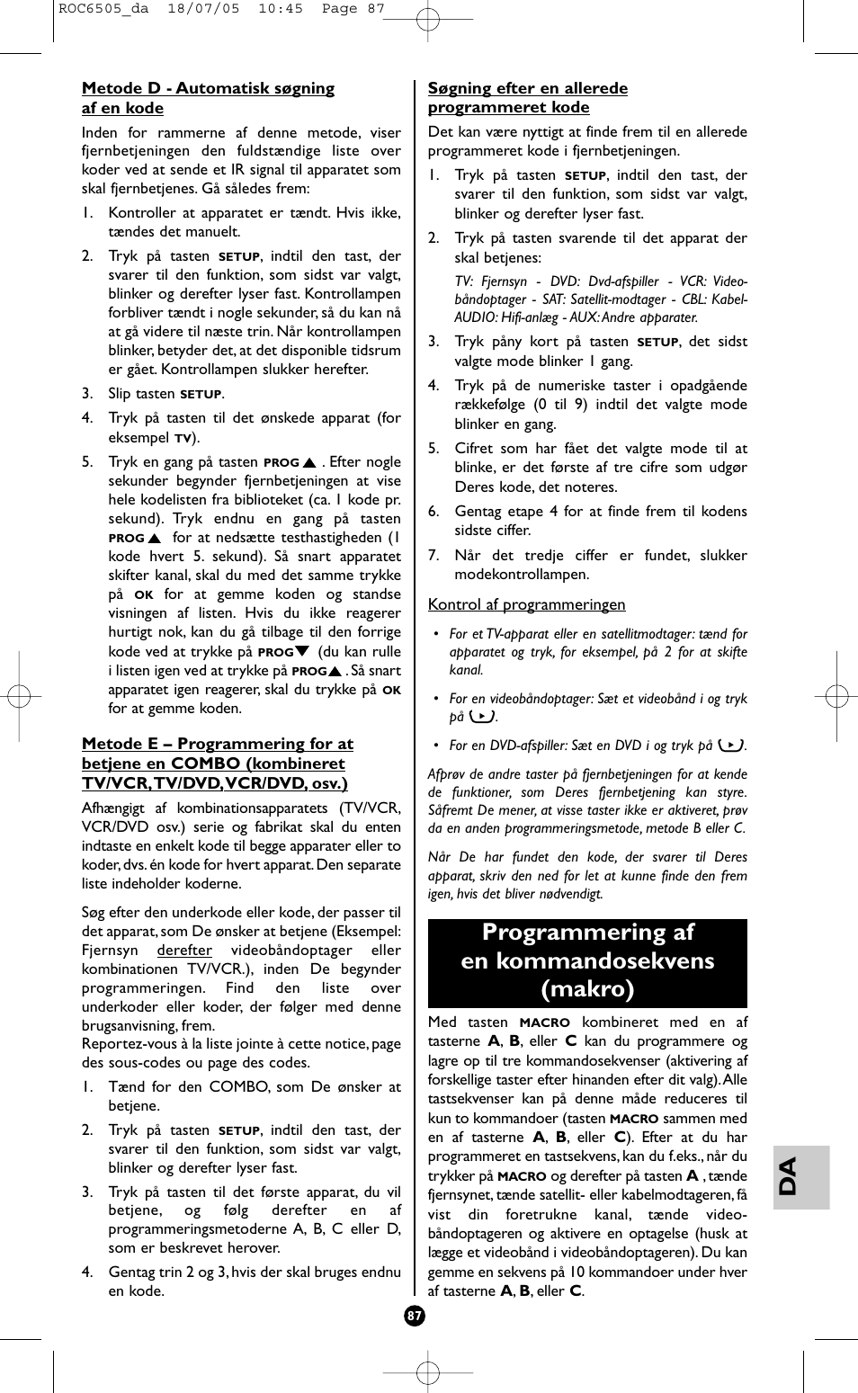 Programmering af en kommandosekvens (makro) | Hama ROC6505 User Manual | Page 92 / 102