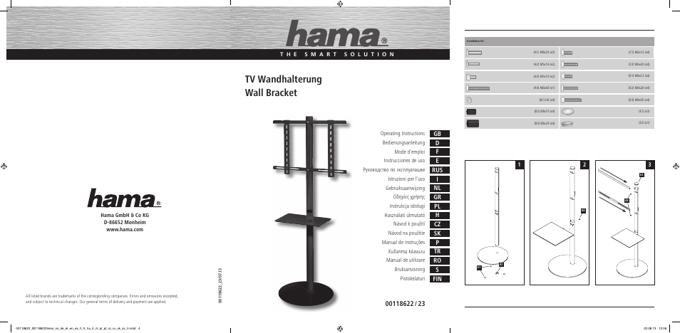 Hama TV Stand 1468mm User Manual | 10 pages