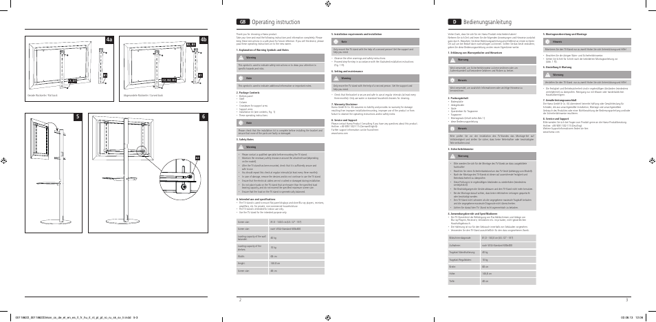 Goperating instruction d bedienungsanleitung, 4a 4b | Hama TV Stand 1468mm User Manual | Page 2 / 10