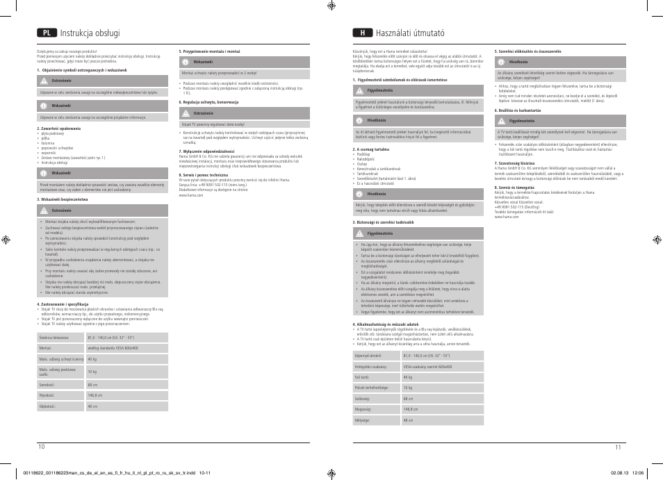 Pinstrukcja obsługi h használati útmutató | Hama TV Stand 1468mm User Manual | Page 6 / 10