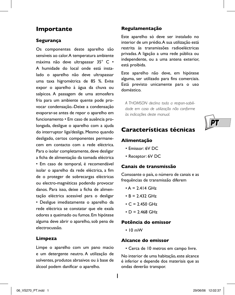 Importante, Características técnicas | Hama VS270 User Manual | Page 13 / 32