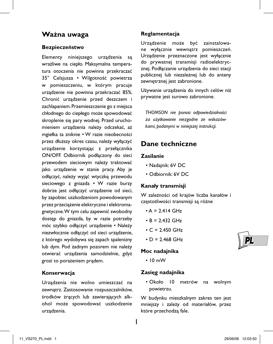 Ważna uwaga, Dane techniczne | Hama VS270 User Manual | Page 23 / 32