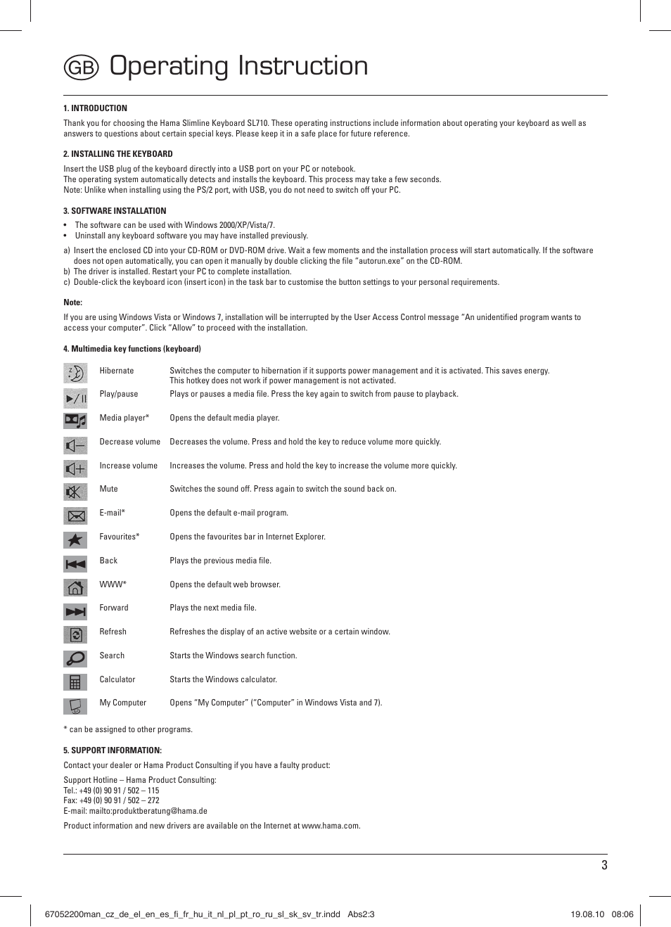 Goperating instruction | Hama SL710 User Manual | Page 4 / 21