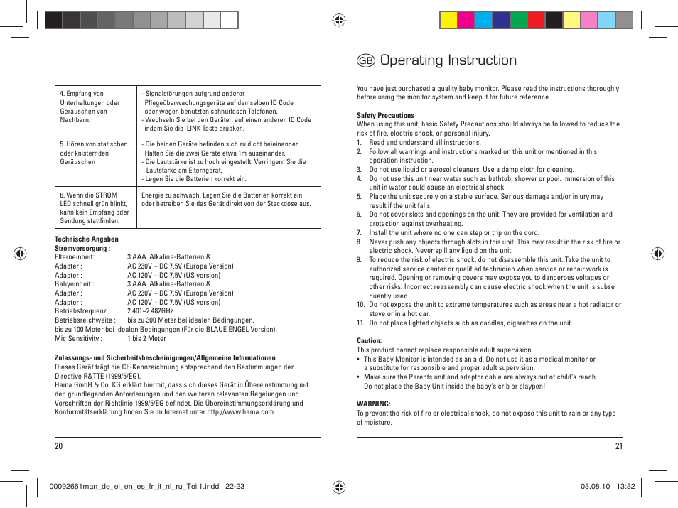 G operating instruction | Hama BC-400D User Manual | Page 11 / 75