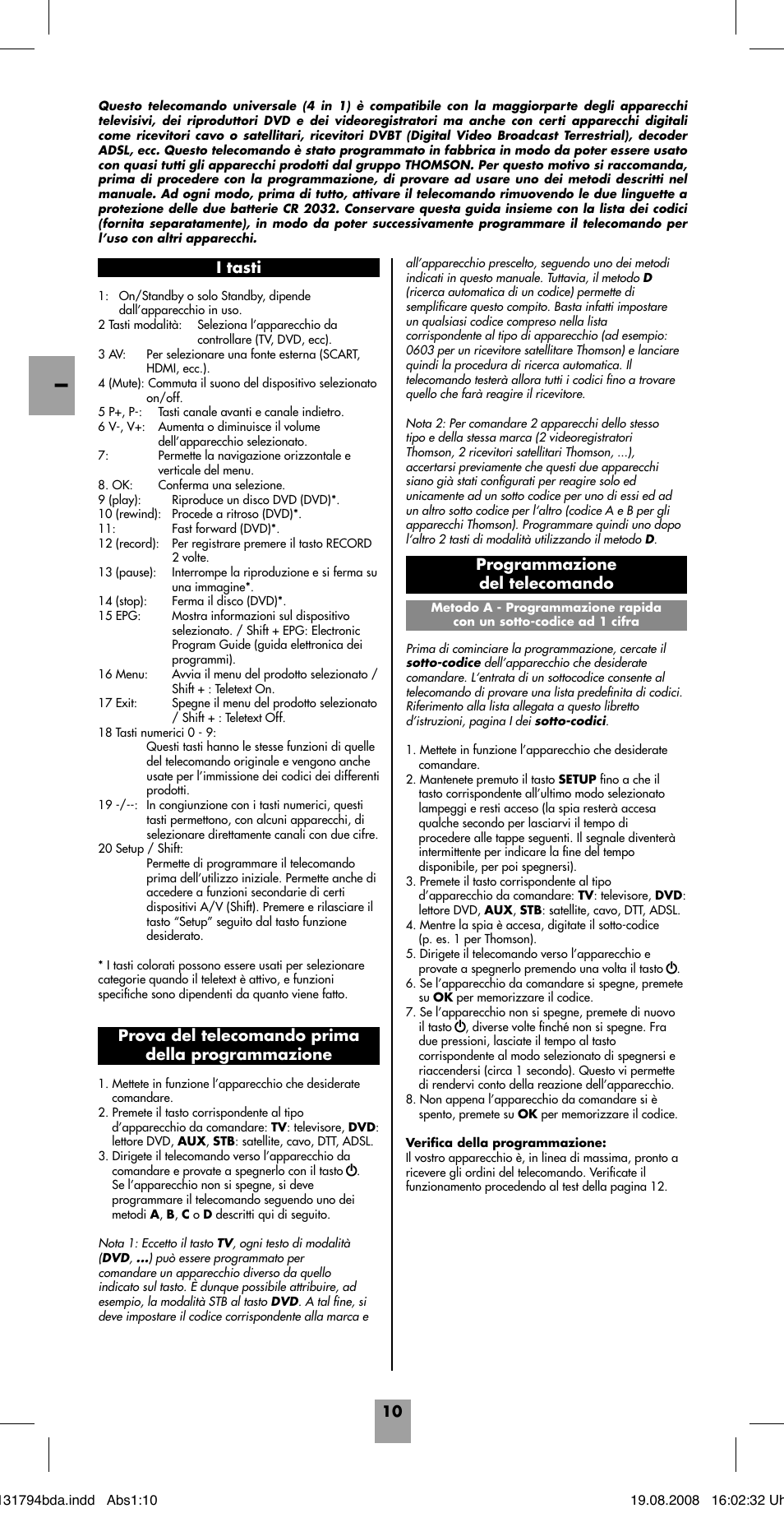 Programmazione del telecomando | Hama ROC4228 User Manual | Page 15 / 54