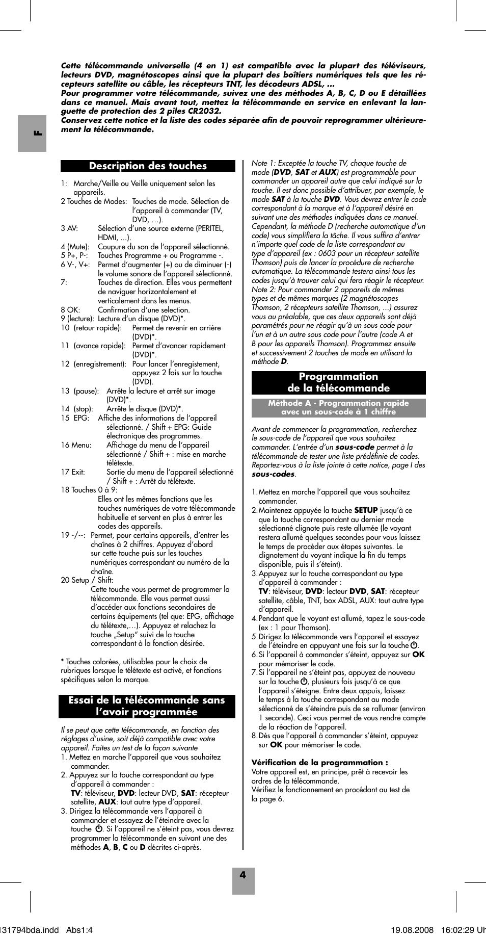 Programmation de la télécommande | Hama ROC4228 User Manual | Page 9 / 54