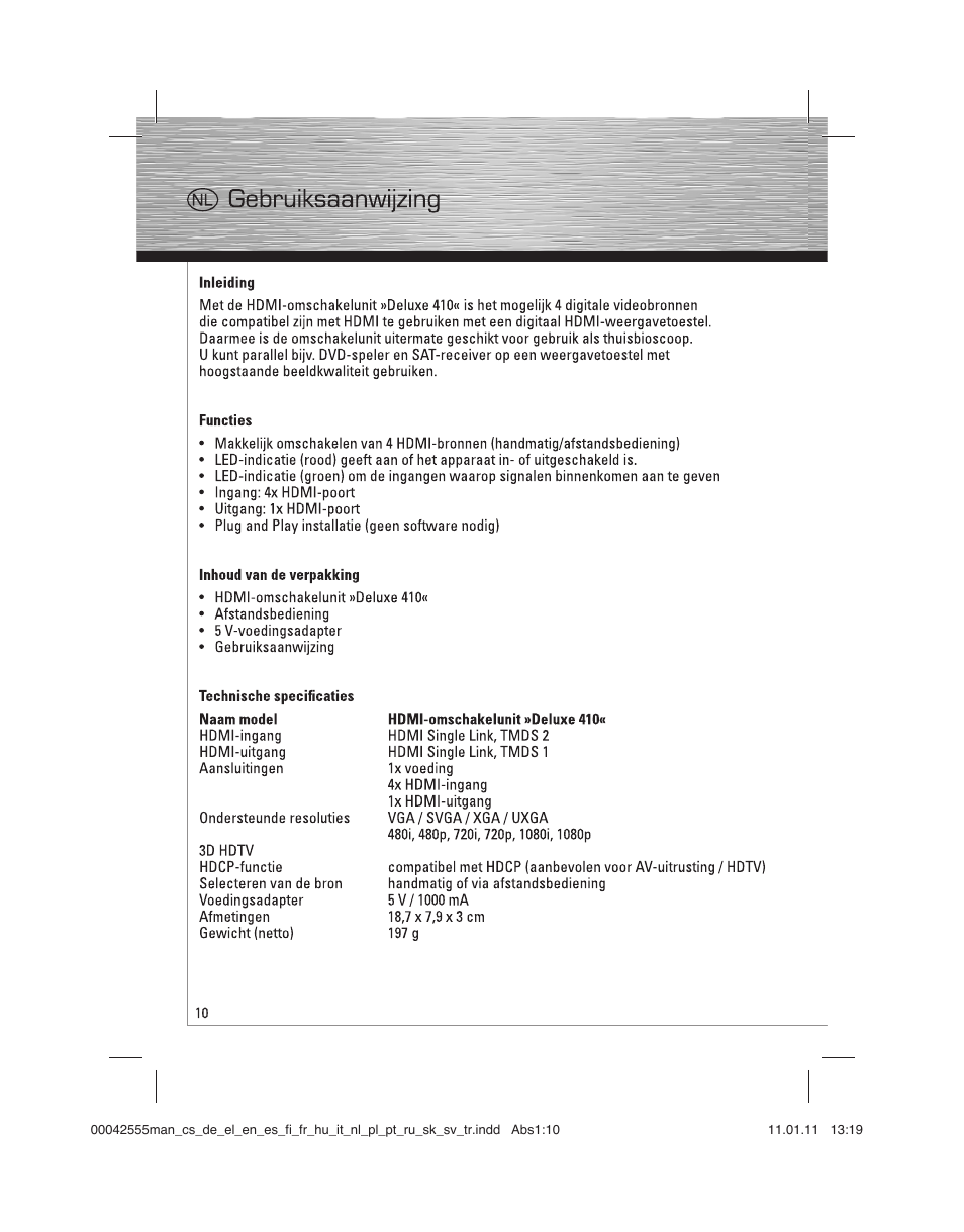 Hama HDMI Switcher Deluxe 410 User Manual | Page 10 / 36