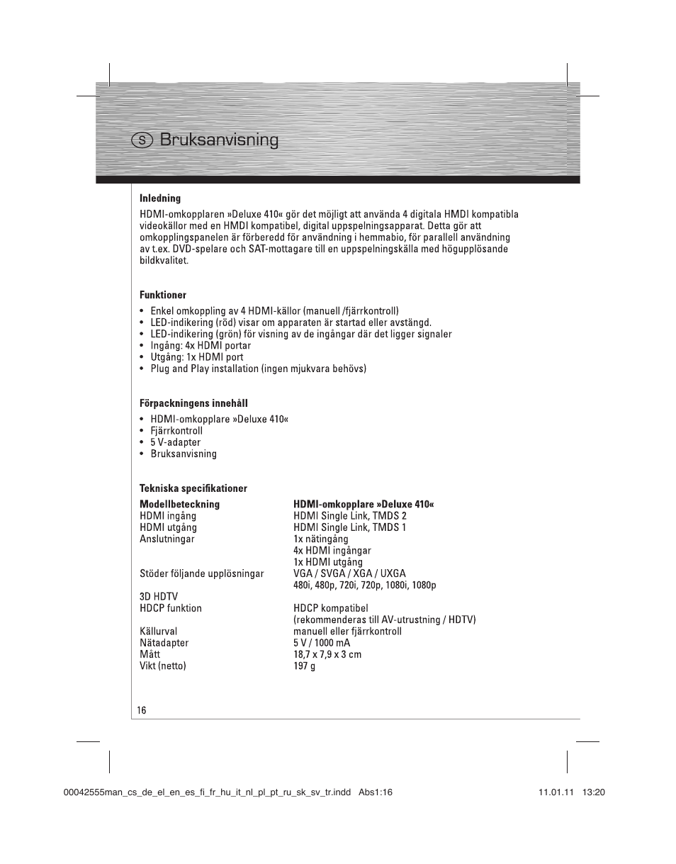 Hama HDMI Switcher Deluxe 410 User Manual | Page 16 / 36
