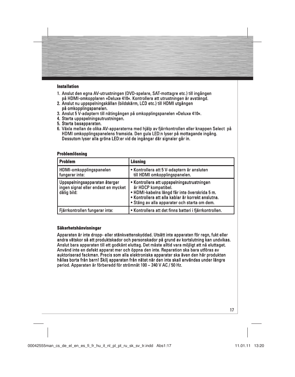 Hama HDMI Switcher Deluxe 410 User Manual | Page 17 / 36