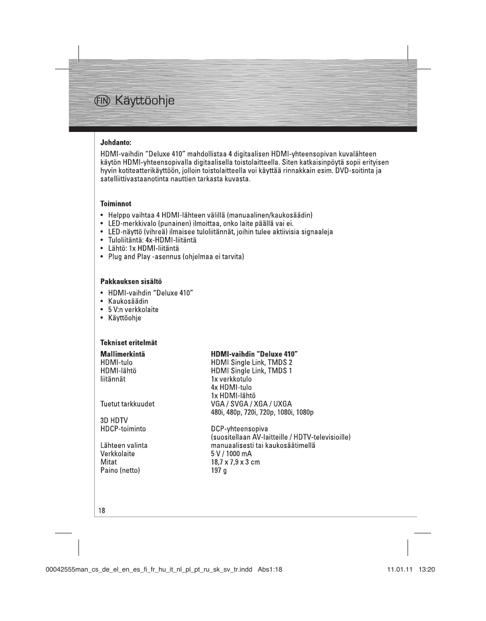 Hama HDMI Switcher Deluxe 410 User Manual | Page 18 / 36