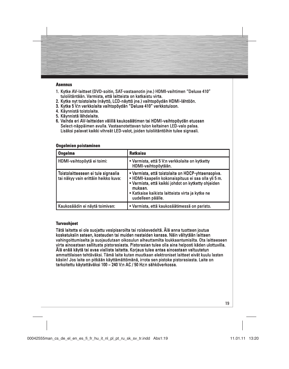 Hama HDMI Switcher Deluxe 410 User Manual | Page 19 / 36
