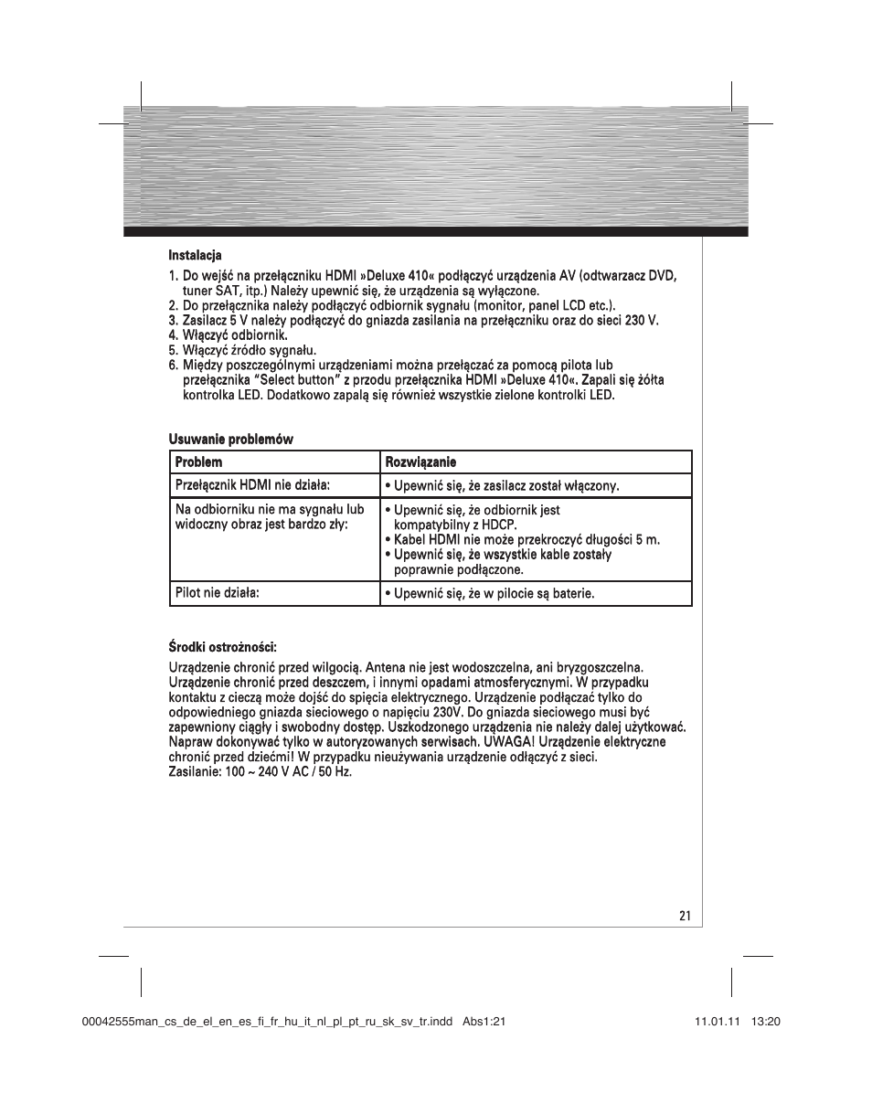 Hama HDMI Switcher Deluxe 410 User Manual | Page 21 / 36