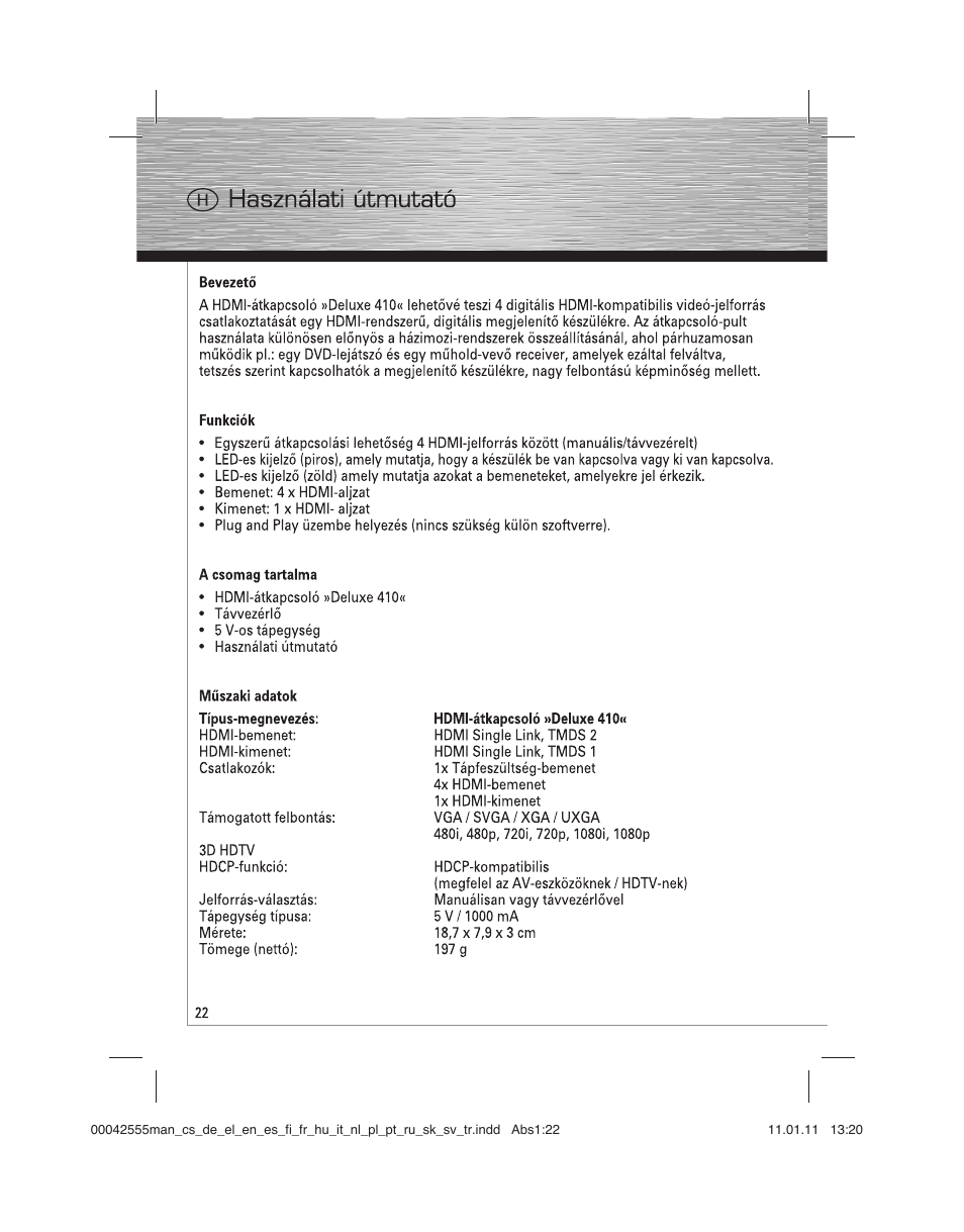 Hama HDMI Switcher Deluxe 410 User Manual | Page 22 / 36