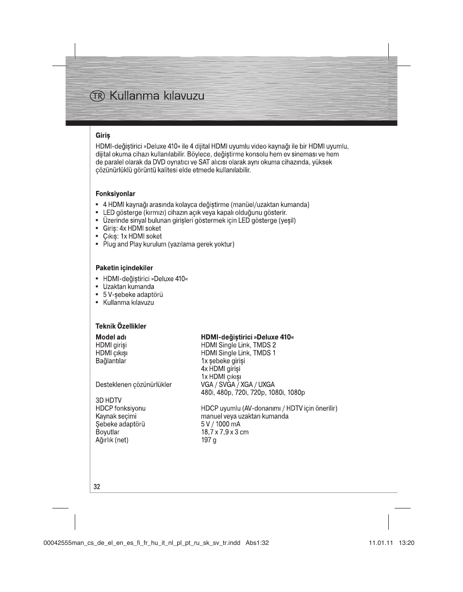 Hama HDMI Switcher Deluxe 410 User Manual | Page 32 / 36