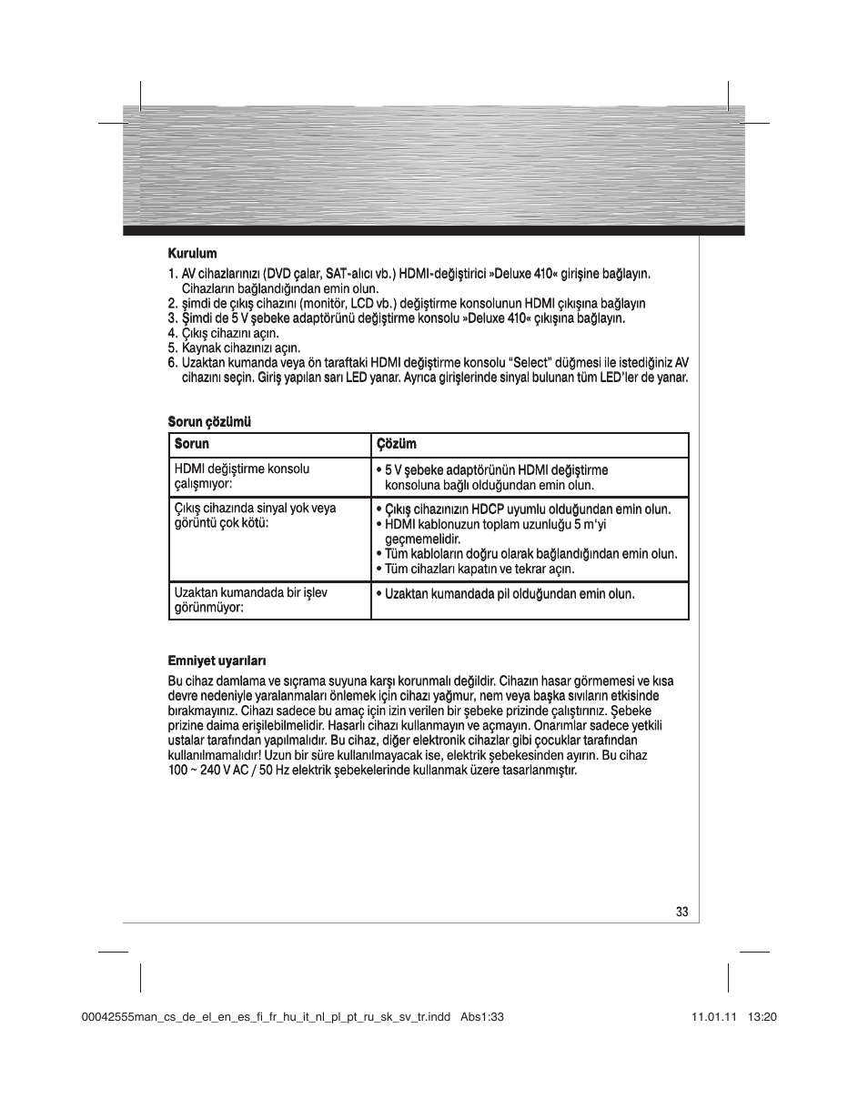 Hama HDMI Switcher Deluxe 410 User Manual | Page 33 / 36