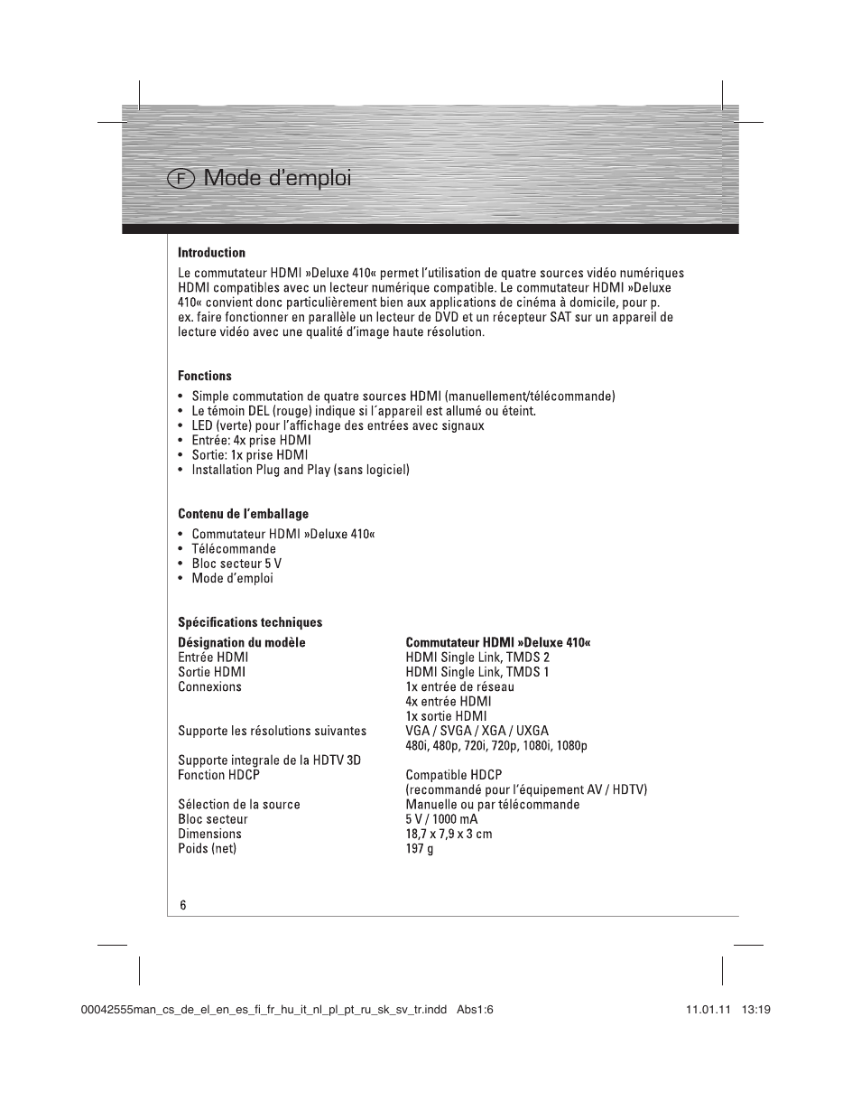 Hama HDMI Switcher Deluxe 410 User Manual | Page 6 / 36