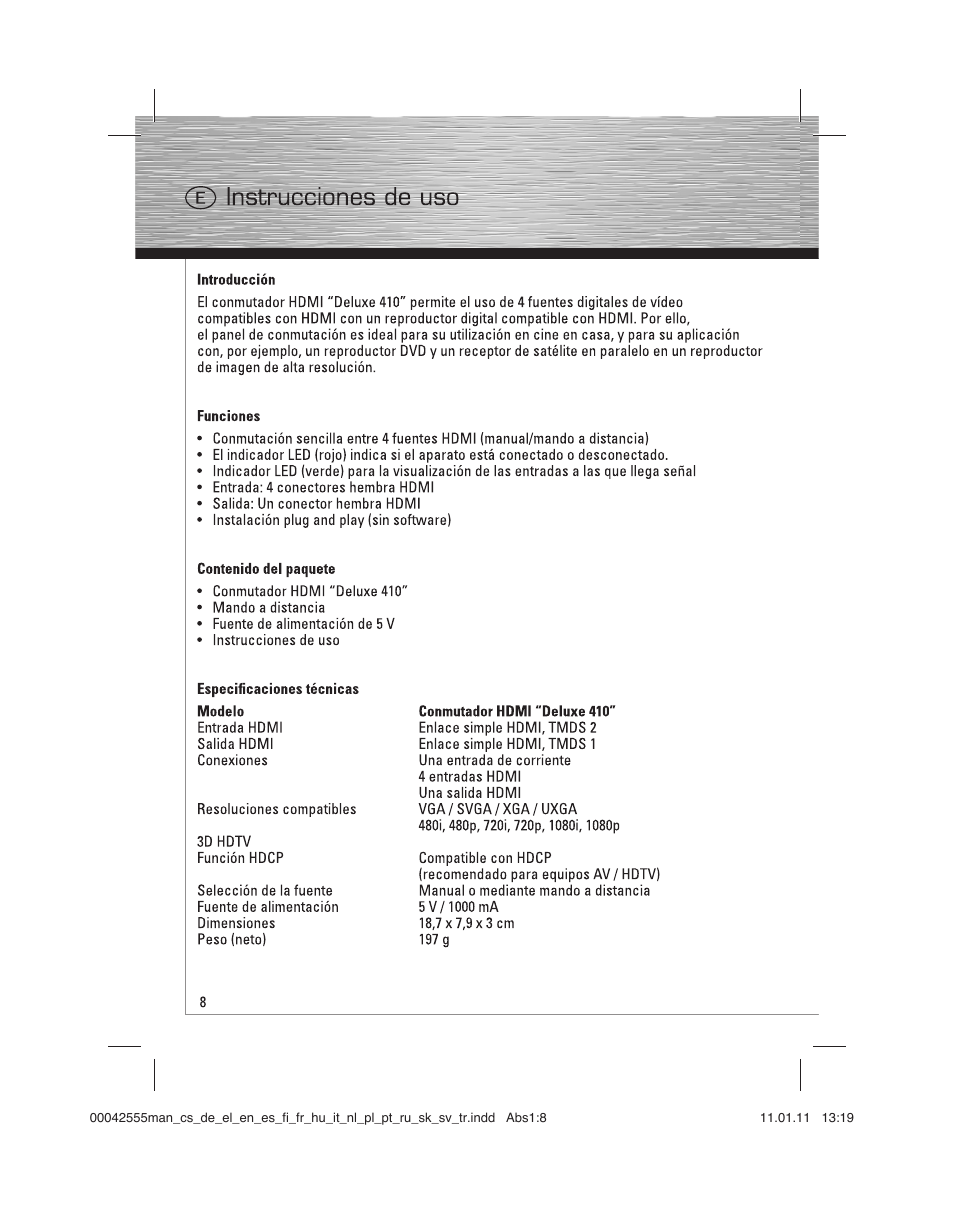 Hama HDMI Switcher Deluxe 410 User Manual | Page 8 / 36