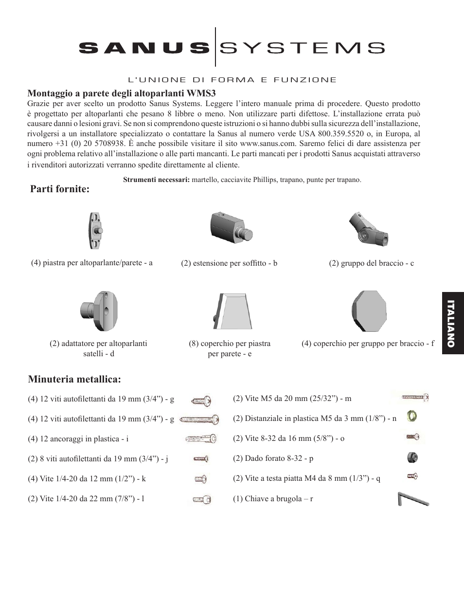 Minuteria metallica, Parti fornite | Hama WMS3 User Manual | Page 15 / 26