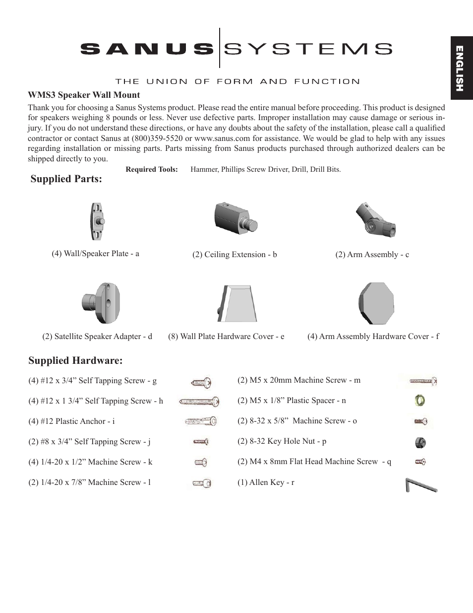 Supplied hardware, Supplied parts | Hama WMS3 User Manual | Page 3 / 26