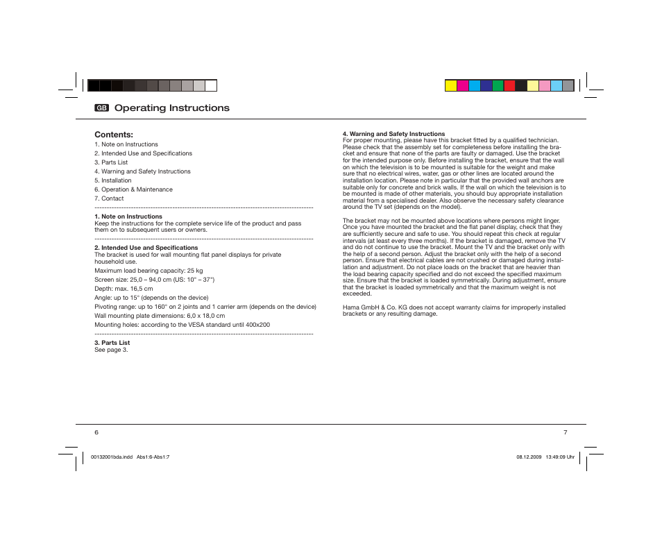 Operating instructions | Hama WAB137 User Manual | Page 4 / 29