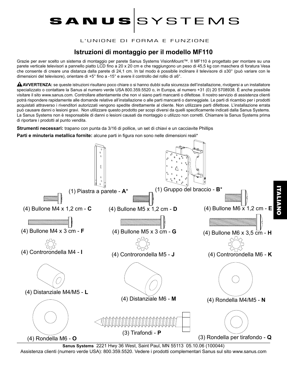Istruzioni di montaggio per il modello mf110 | Hama MF110 User Manual | Page 31 / 58