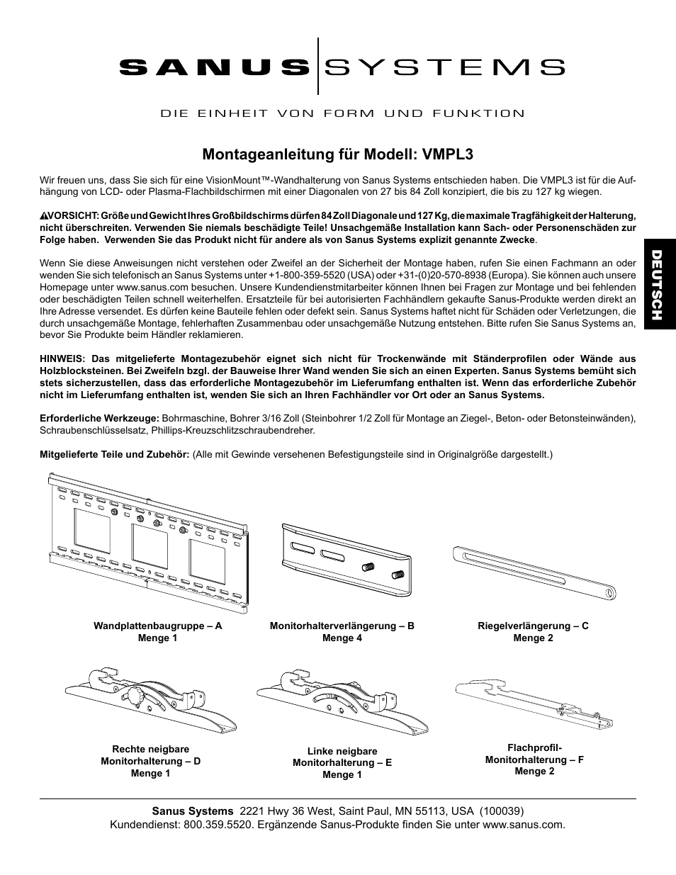 Montageanleitung für modell: vmpl3, Deutsch | Hama VMPL3 User Manual | Page 23 / 82