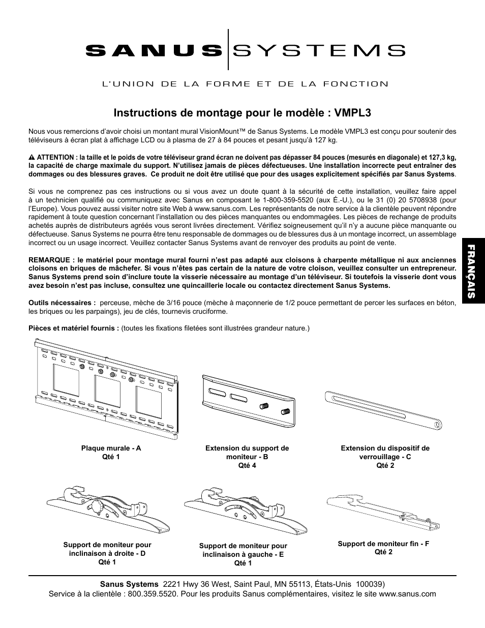 Instructions de montage pour le modèle : vmpl3, Français | Hama VMPL3 User Manual | Page 33 / 82