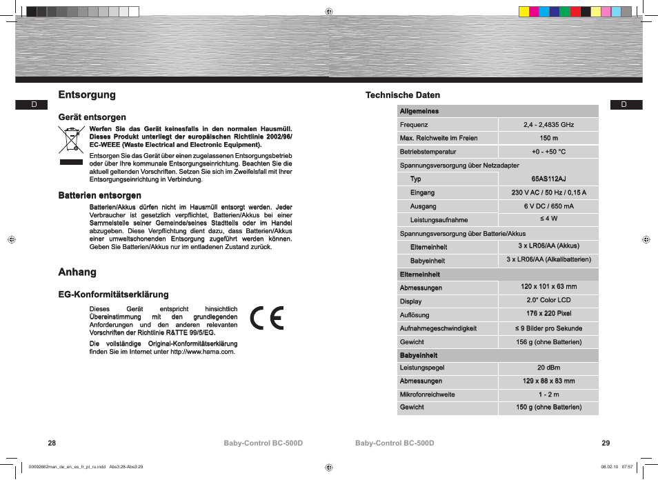 Entsorgung, Anhang | Hama BC-500D User Manual | Page 15 / 85