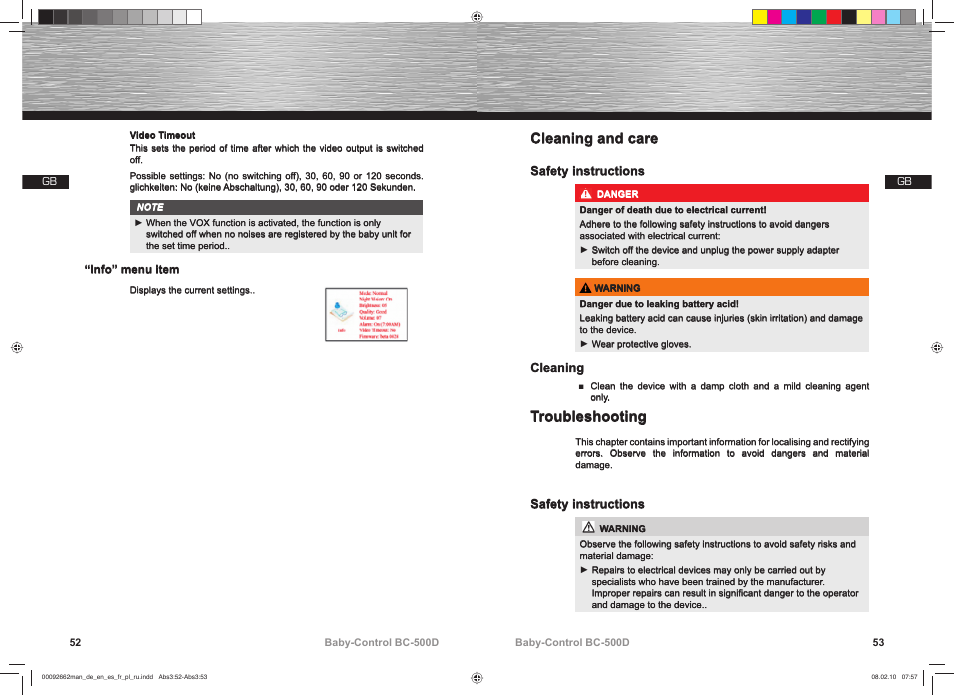 Cleaning and care, Troubleshooting | Hama BC-500D User Manual | Page 27 / 85