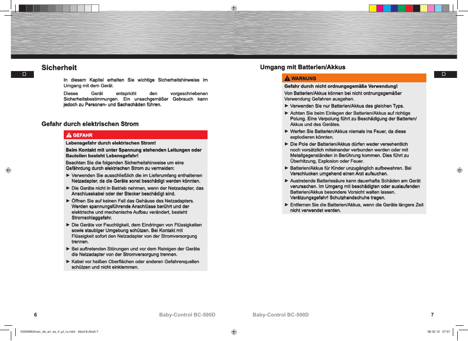 Sicherheit | Hama BC-500D User Manual | Page 4 / 85