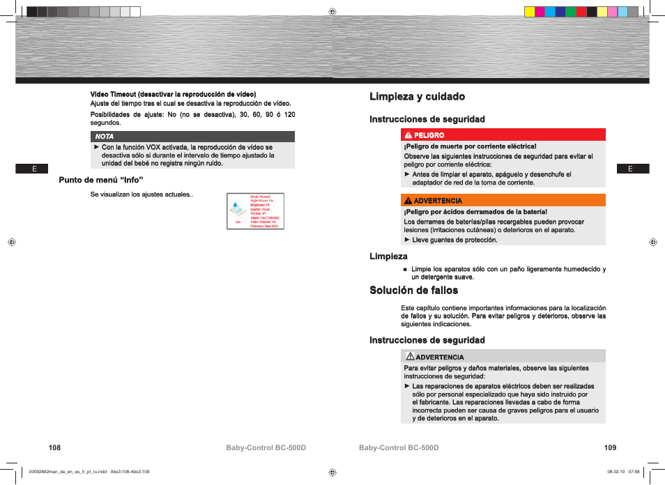 Limpieza y cuidado, Solución de fallos | Hama BC-500D User Manual | Page 55 / 85