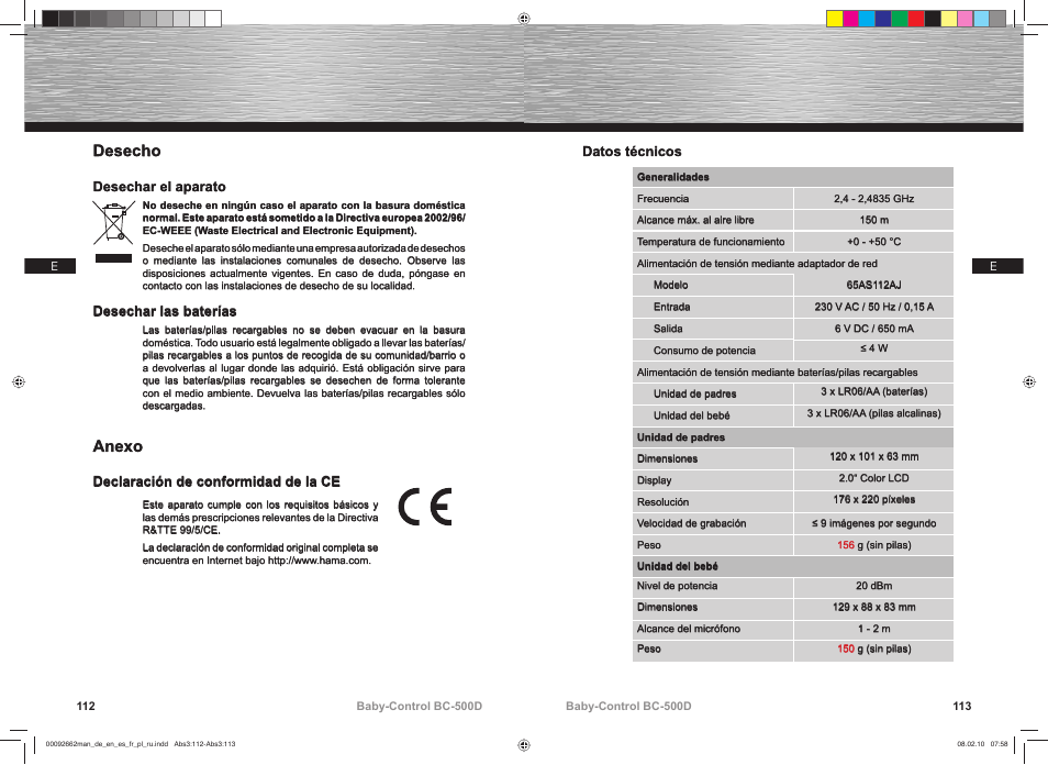 Desecho, Anexo | Hama BC-500D User Manual | Page 57 / 85