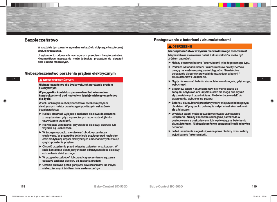Bezpieczeństwo | Hama BC-500D User Manual | Page 60 / 85