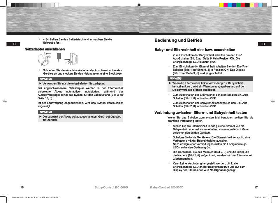 Bedienung und betrieb | Hama BC-500D User Manual | Page 9 / 85