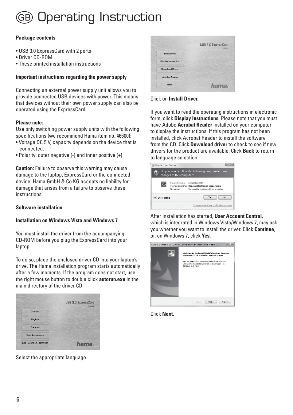 Goperating instruction | Hama ExpressCard USB 3.0 User Manual | Page 6 / 72