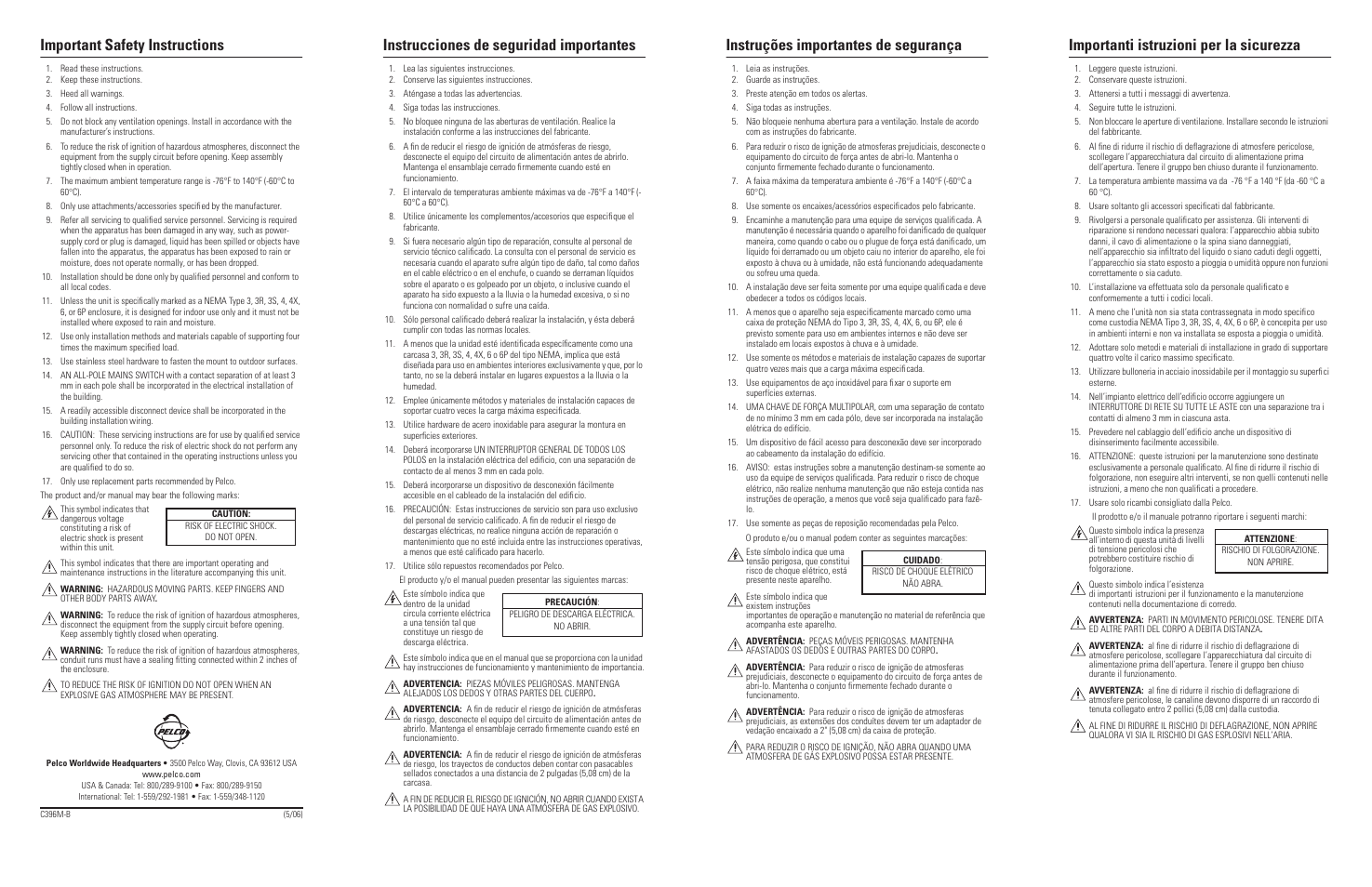 Pelco ExSite_series_safety User Manual | 2 pages