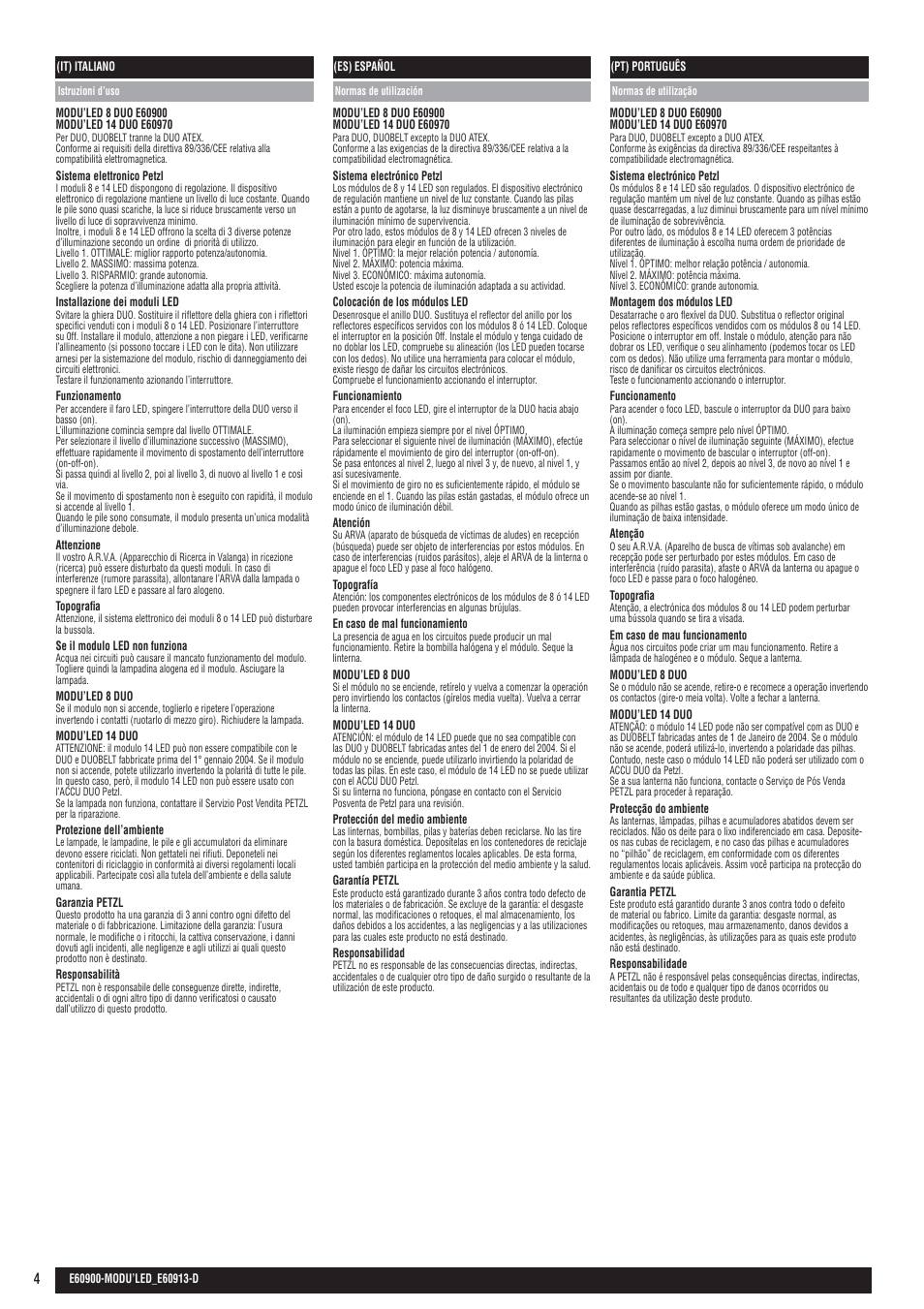 It, es, pt | Petzl MODU'LED 8 DUO User Manual | Page 4 / 8