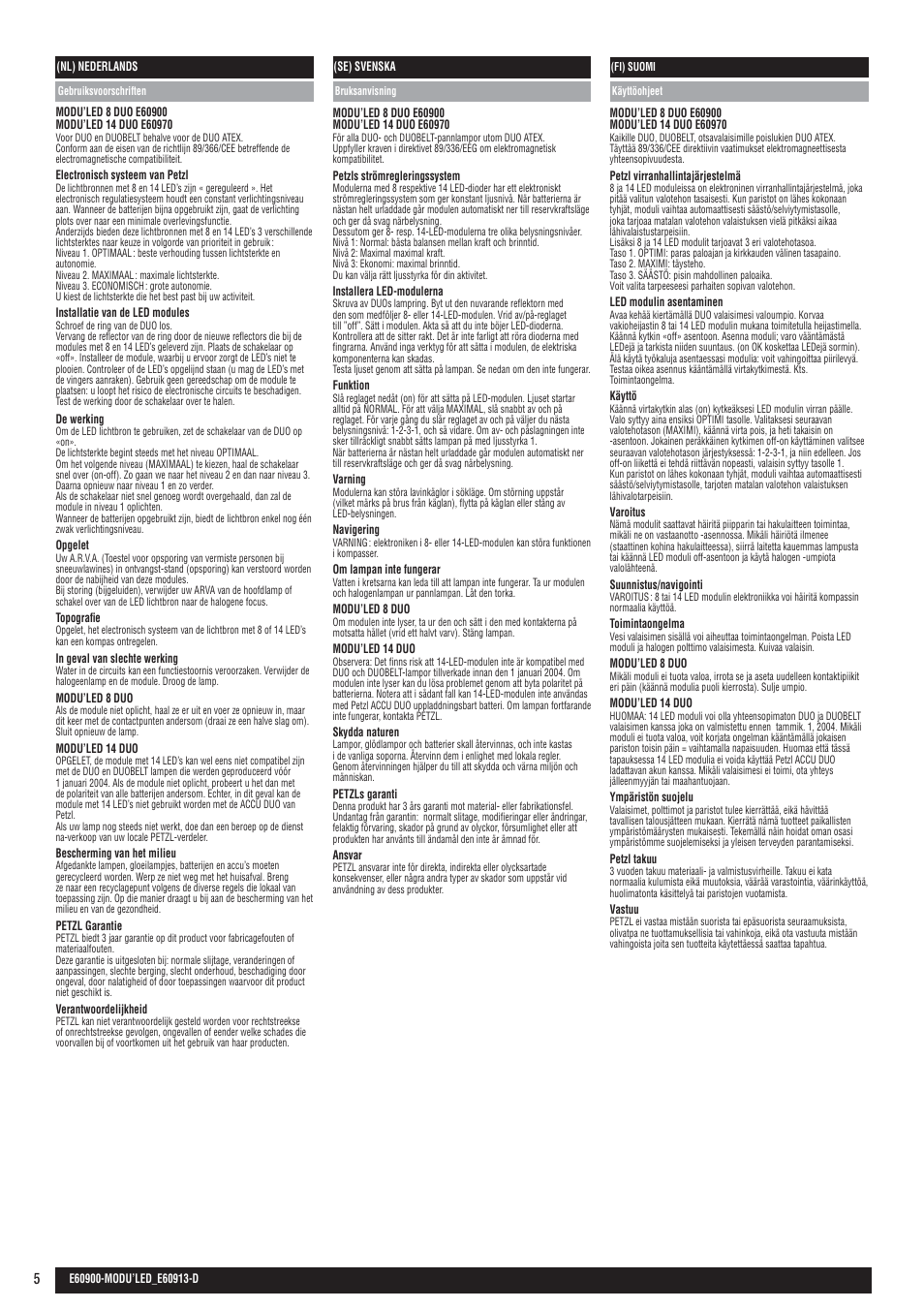 Nl, se, fi | Petzl MODU'LED 8 DUO User Manual | Page 5 / 8