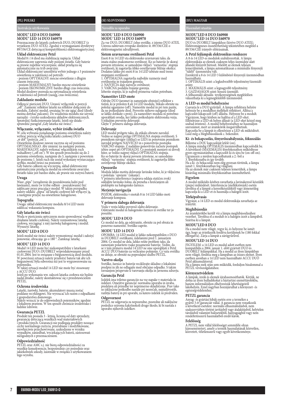 Pl, si, hu | Petzl MODU'LED 8 DUO User Manual | Page 7 / 8