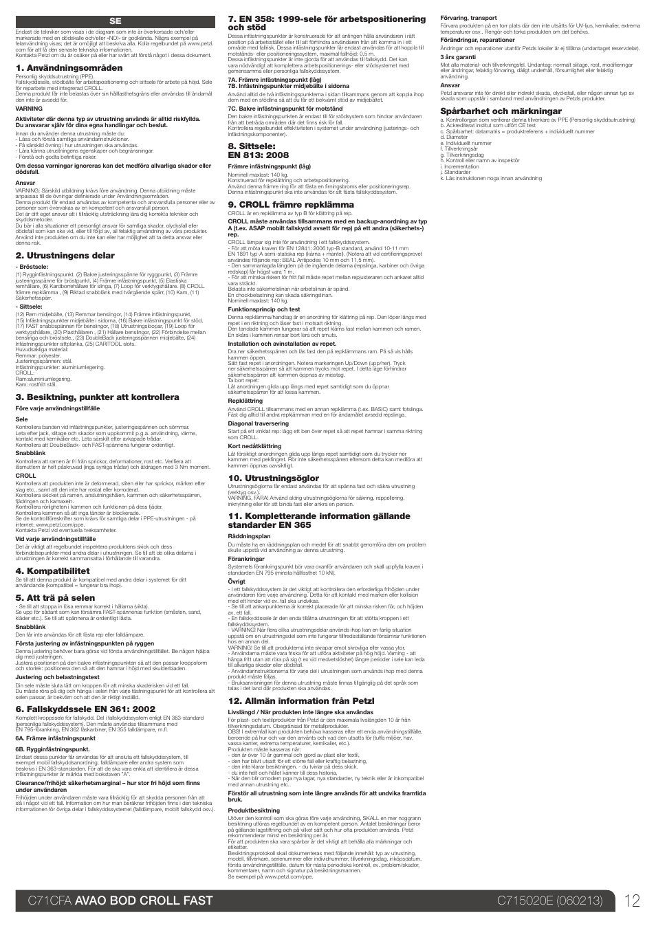 Petzl AVAO BOD CROLL FAST User Manual | Page 12 / 24